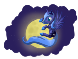 Size: 1600x1200 | Tagged: safe, artist:tomat-in-cup, princess luna, alicorn, pony, g4, female, filly, full moon, hoof shoes, hug, moon, simple background, solo, stars, tangible heavenly object, transparent background, woona