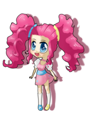 Size: 2400x3200 | Tagged: safe, artist:tomat-in-cup, pinkie pie, human, g4, :d, alternate hairstyle, blushing, choker, clothes, cutie mark on human, female, high res, humanized, open mouth, pigtails, shoes, simple background, skirt, smiling, solo, transparent background