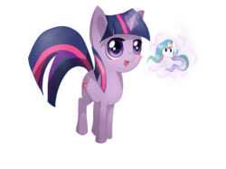 Size: 3200x2400 | Tagged: safe, artist:tomat-in-cup, princess celestia, twilight sparkle, pony, unicorn, g4, blob, blushing, chubbie, female, glowing horn, high res, horn, magic, mare, open mouth, plushie, simple background, smiling, telekinesis, transparent background, unicorn twilight