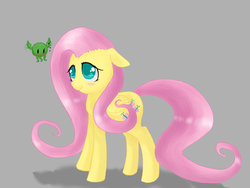 Size: 1600x1200 | Tagged: safe, artist:tomat-in-cup, fluttershy, pegasus, pony, g4, blushing, cthulhu, duo, female, gray background, mare, simple background