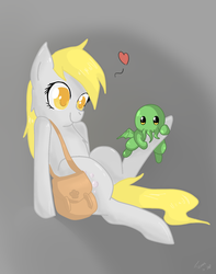 Size: 1200x1524 | Tagged: safe, artist:tomat-in-cup, derpy hooves, pegasus, pony, g4, cthulhu, duo, female, gradient background, heart, mare, solo