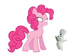 Size: 956x711 | Tagged: safe, pinkie pie, earth pony, pony, g4, drool, duo, female, pillsbury dough boy, simple background, this will end in death, this will end in tears, this will end in tears and/or death, white background