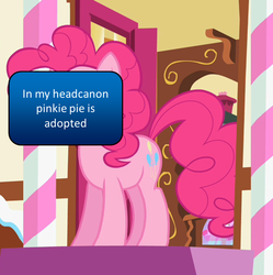 Size: 661x663 | Tagged: safe, edit, edited screencap, screencap, pinkie pie, g4, cropped, headcanon, meta, text, you're adopted