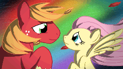 Size: 1064x603 | Tagged: safe, artist:twodeepony, big macintosh, fluttershy, earth pony, pony, g4, animated, leaves, male, ship:fluttermac, shipping, stallion, straight, wind