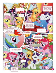 Size: 1021x1330 | Tagged: safe, applejack, fluttershy, pinkie pie, princess celestia, rainbow dash, rarity, spike, twilight sparkle, g4, german comic, official, comic, mane six, official content, stalker, stalker spike, stock vector, the great search, translation, twilight is a lion