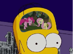 Size: 383x288 | Tagged: safe, edit, edited screencap, screencap, fluttershy, pinkie pie, g4, animated, crossover, homer simpson, male, my mother the carjacker, the simpsons