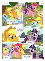 Size: 752x1000 | Tagged: safe, applejack, fluttershy, pinkie pie, rainbow dash, spike, twilight sparkle, unicorn, g4, official, comic, official content, slip 'n' slide, translation, twilight is a lion, unicorn twilight