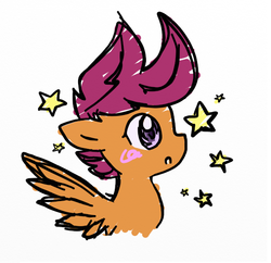 Size: 562x544 | Tagged: safe, artist:ofruittango, scootaloo, pegasus, pony, g4, :o, blushing, bust, cute, cutealoo, female, filly, floppy ears, foal, open mouth, simple background, solo, spread wings, stars, white background, wings