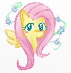 Size: 696x708 | Tagged: safe, artist:ofruittango, fluttershy, pegasus, pony, g4, blushing, bust, female, flower, looking at you, mare, portrait, smiling, solo, three quarter view