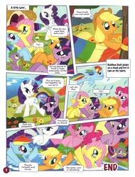 Size: 761x1000 | Tagged: safe, applejack, fluttershy, pinkie pie, rainbow dash, rarity, spike, twilight sparkle, unicorn, g4, official, comic, mane six, official content, slip 'n' slide, translation, twilight is a lion, unicorn twilight