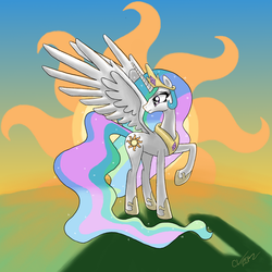 Size: 1920x1920 | Tagged: safe, artist:sakaerion, princess celestia, pony, g4, female, shadow, solo