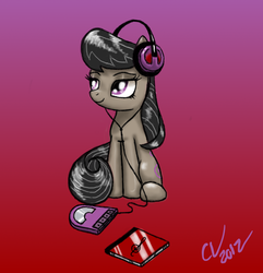 Size: 1744x1808 | Tagged: safe, artist:sakaerion, octavia melody, earth pony, pony, g4, cd player, female, gradient background, headphones, solo