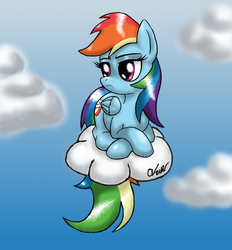 Size: 1852x2000 | Tagged: safe, artist:sakaerion, rainbow dash, pegasus, pony, g4, cloud, cloudy, female, solo