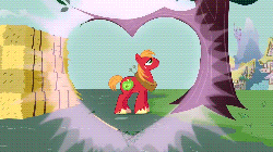 Size: 1280x720 | Tagged: safe, screencap, big macintosh, earth pony, pony, g4, hearts and hooves day (episode), animated, heart, hearts and hooves day, loop, male, rake, solo, stallion