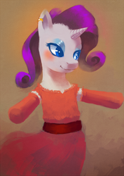 Size: 638x900 | Tagged: safe, artist:crookedtrees, rarity, pony, g4, clothes, dress, solo
