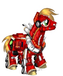 Size: 750x900 | Tagged: safe, artist:ironraptor, big macintosh, earth pony, pony, robot, g4, colored, male, red giant, solo, sonic roadboom, stallion, transformerfied, transformers, truck