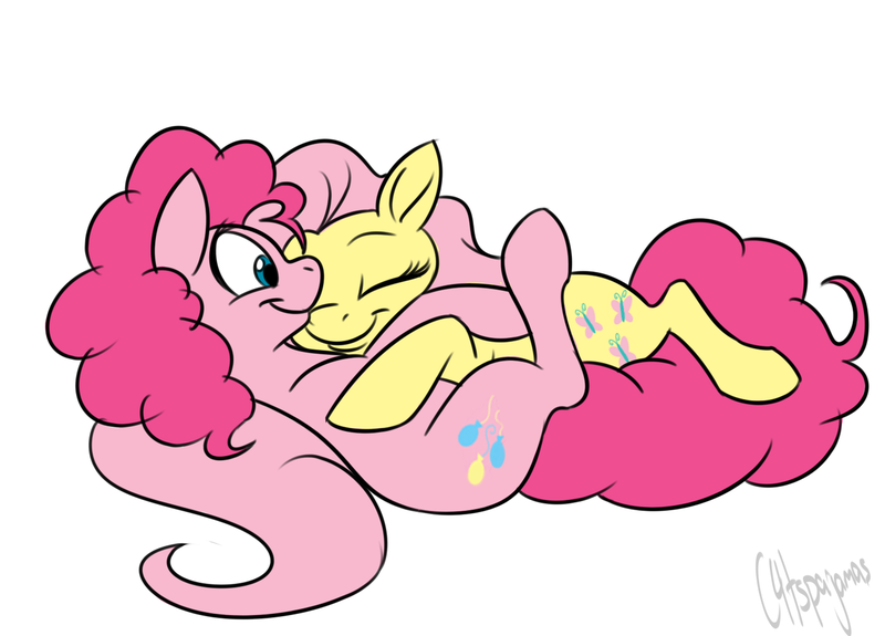 pinkie pie, safe, shipping, snuggling. artist:calicopikachu, female, flutte...