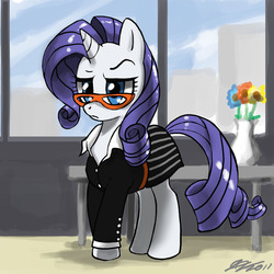 Size: 900x900 | Tagged: safe, artist:johnjoseco, rarity, pony, g4, business suit, businessmare, clothes, crossover, dress, dress suit, female, glasses, hilarious in hindsight, rarity's glasses, solo, suit, the devil wears prada