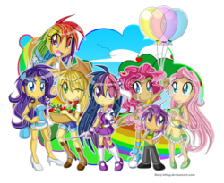 Size: 900x739 | Tagged: safe, artist:baby-bling, applejack, fluttershy, pinkie pie, rainbow dash, rarity, spike, twilight sparkle, human, g4, female, humanized, mane seven, mane six, simple background, transparent background