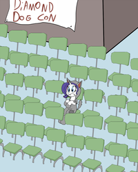 Size: 1000x1251 | Tagged: source needed, safe, artist:klondike, rarity, diamond dog, g4, alone, chair, convention, costume, female, frown, furrity, furry, parody, sitting, solo