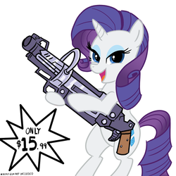 Size: 1000x1000 | Tagged: safe, artist:madmax, rarity, pony, g4, gun, solo