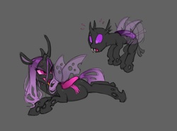 Size: 1015x750 | Tagged: safe, artist:carnifex, oc, oc only, oc:miasma, changeling, changeling queen, changeling oc, changeling queen oc, female, gray background, miasma hive, pregnant, purple changeling, simple background