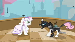 Size: 1920x1080 | Tagged: safe, artist:serendipony, sweetie belle, changeling, g4, canterlot, sweetie bot