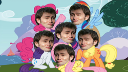 Size: 1600x900 | Tagged: safe, edit, applejack, fluttershy, pinkie pie, rainbow dash, rarity, twilight sparkle, human, g4, david tennant, female, irl, mane six, photo, tennantface, wallpaper