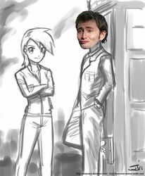 Size: 659x800 | Tagged: safe, artist:johnjoseco, derpy hooves, human, g4, crossover, david tennant, doctor who, humanized, tardis, tennantface