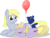 Size: 2845x2150 | Tagged: safe, artist:emkay-mlp, derpy hooves, dinky hooves, pegasus, pony, unicorn, ursa minor, g4, balloon, duo, equestria's best mother, eyes closed, female, filly, foal, high res, mare, mother and daughter, plushie, simple background, sleeping, teddy bear, transparent background, ursa plush