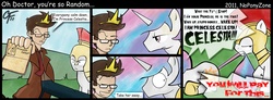 Size: 2997x1100 | Tagged: safe, artist:noponyzone, princess celestia, alicorn, pony, g4, comic, doctor who, psychic paper, royal guard, tenth doctor, time lord