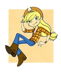 Size: 925x1100 | Tagged: safe, artist:priceart, applejack, human, g4, applejack's hat, boots, cowboy boots, cowboy hat, female, hat, humanized, solo