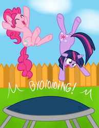 Size: 1041x1347 | Tagged: safe, artist:megasweet, artist:smile, pinkie pie, twilight sparkle, g4, trampoline