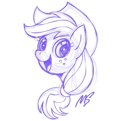 Size: 945x945 | Tagged: source needed, safe, artist:megasweet, applejack, pony, g4, bust, female, looking at you, monochrome, portrait, solo