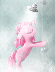 Size: 1068x1380 | Tagged: safe, artist:mlpanon, pinkie pie, earth pony, pony, g4, bipedal, cute, diapinkes, eyes closed, female, shower, solo, water, wet, wet fur, wet mane