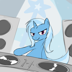 Size: 1000x1000 | Tagged: safe, artist:theparagon, trixie, pony, g4, bipedal, female, records, solo