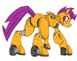 Size: 500x400 | Tagged: artist needed, dead source, safe, scootaloo, pegasus, pony, robot, robot pony, ask scootabot, g4, butt, female, filly, grin, looking back, plot, roboticization, scootabot, scootabutt, simple background, smiling, solo, transparent background