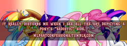 Size: 500x183 | Tagged: safe, applejack, fluttershy, pinkie pie, rainbow dash, rarity, twilight sparkle, g4, image macro, pony confession