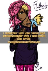 Size: 500x733 | Tagged: safe, fluttershy, human, g4, alternate hairstyle, dark skin, humanized, meta, pony confession, text