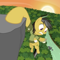 Size: 3000x3000 | Tagged: safe, artist:omgklint, daring do, g4, action pose, bandage, cliff, cliffhanger, falling, high res, vertigo