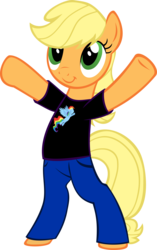 Size: 6272x10005 | Tagged: safe, artist:up1ter, applejack, rainbow dash, pony, g4, absurd resolution, bipedal, clothes, pants, shirt, simple background