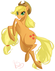 Size: 800x1035 | Tagged: safe, artist:nina-serena, applejack, earth pony, pony, g4, female, jumping, simple background, solo