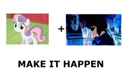 Size: 1008x600 | Tagged: safe, sweetie belle, g4, exploitable meme, ghost in the shell, make it happen, meta, motoko kusanagi