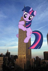 Size: 1006x1500 | Tagged: safe, twilight sparkle, pony, g4, empire state building, giant pony, giantess, highrise ponies, irl, king kong, macro, new york, photo, ponies in real life, vector