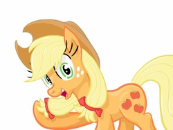 Size: 600x450 | Tagged: safe, artist:notapseudonym, applejack, earth pony, pony, g4, alternate hairstyle, female, simple background, solo