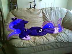 Size: 569x425 | Tagged: safe, artist:akurii, princess luna, pony, g4, couch, irl, photo, ponies in real life, sleeping, solo