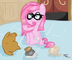 Size: 1800x1500 | Tagged: safe, artist:strabarybrick, madame leflour, pinkie pie, rocky, sir lintsalot, g4, glasses, i had an accident, parody, pinkamena diane pie, spongebob squarepants