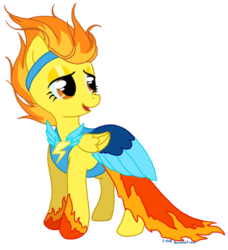 Size: 700x767 | Tagged: safe, artist:c-puff, spitfire, pegasus, pony, g4, clothes, dress, female, headband, lidded eyes, mare, simple background, solo, transparent background