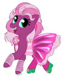 Size: 647x786 | Tagged: safe, artist:c-puff, cheerilee, earth pony, pony, g4, 80s, 80s cheerilee, braces, clothes, dress, female, fishnet stockings, simple background, solo, stockings, transparent background