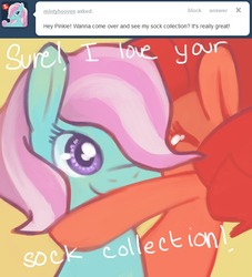 Size: 636x700 | Tagged: dead source, safe, artist:dhui, pinkie pie, ask tired pie, g4, hug, tumblr